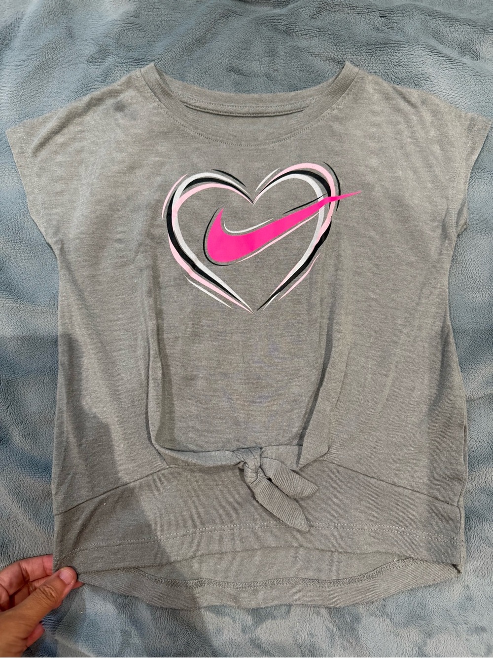 Nike Kids' Gray Tee with Pink Swoosh Heart